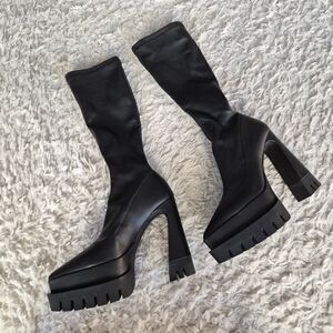 Black Platform Sock Boot Heels | Size 6 | Chunky Lug Sole | Only Worn Once
